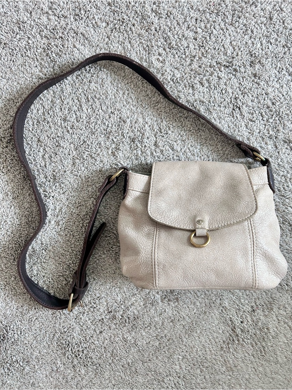 Henri Lou Ivory Crackled Leather Crossbody Bag Antique Gold Tone Hardware